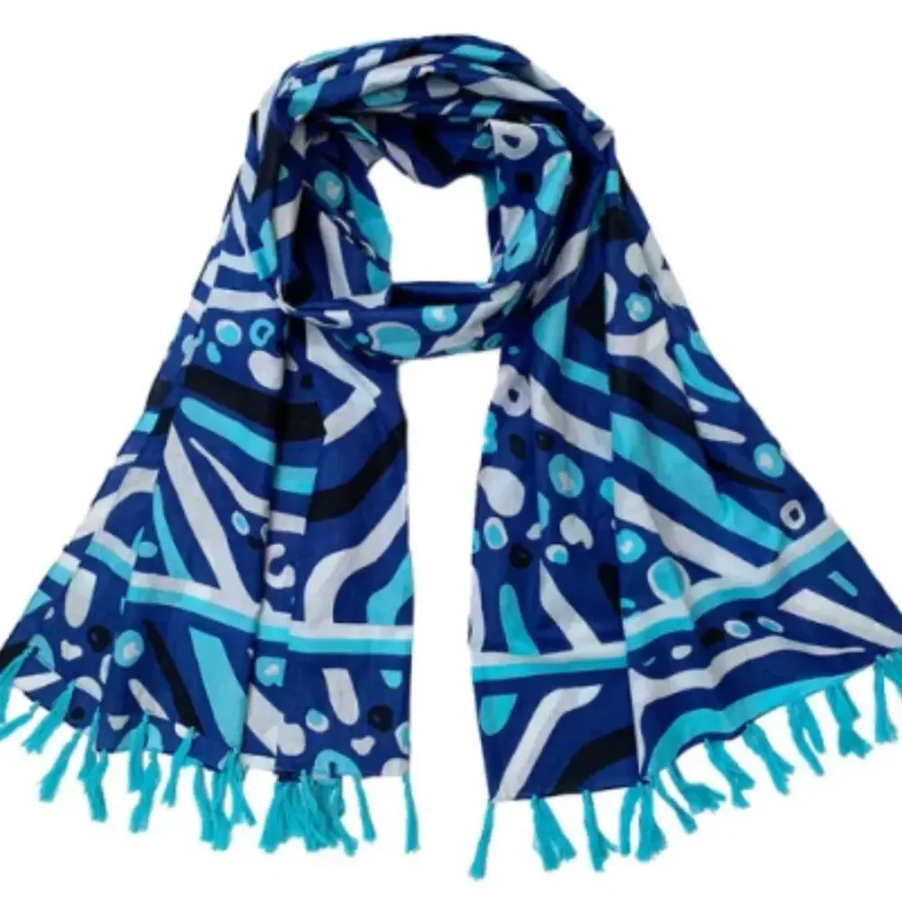 Lilibridge Bahamas Wrap Zebra Cat Blue White Sarong Scarf,Swim Cover Up